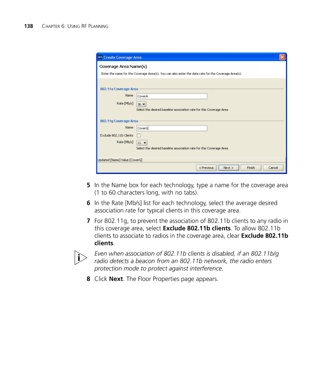 3Com WX2200 manual Click Next. The Floor Properties page appears 