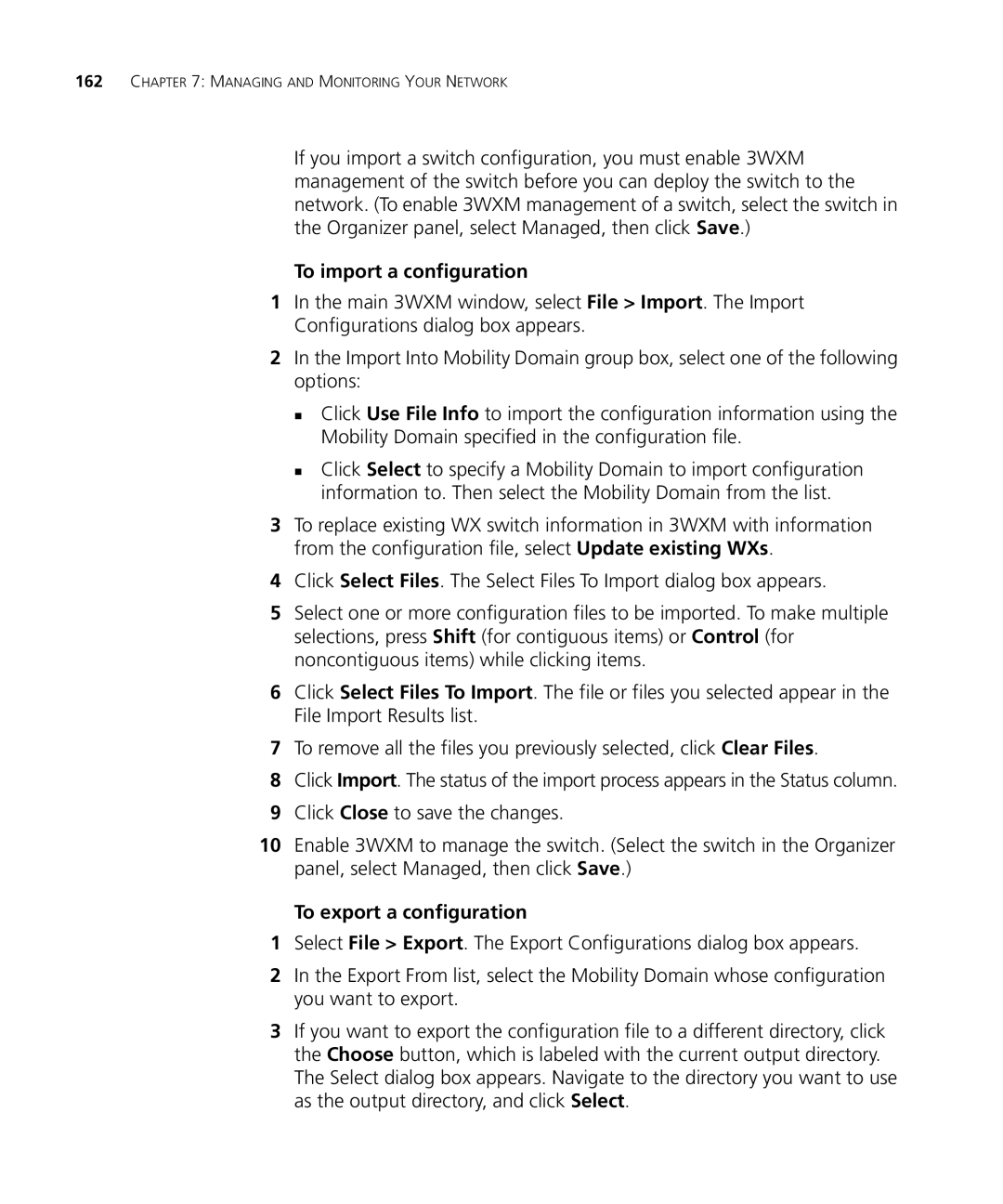 3Com WX2200 manual To import a configuration, To export a configuration 