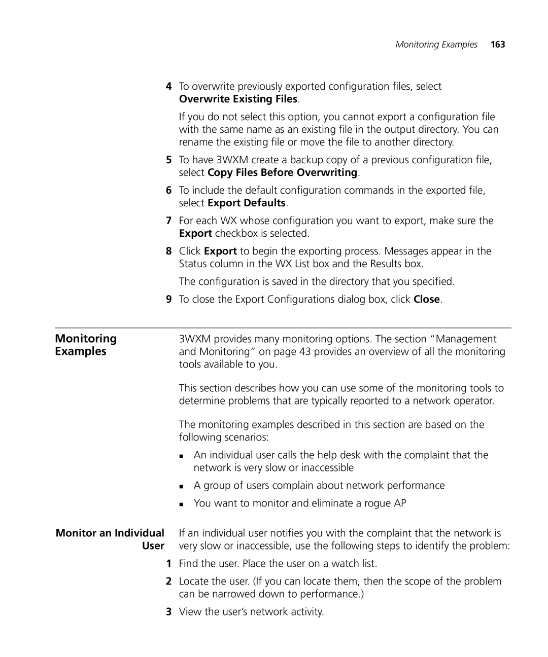 3Com WX2200 manual Examples, Overwrite Existing Files, Select Copy Files Before Overwriting, Select Export Defaults 