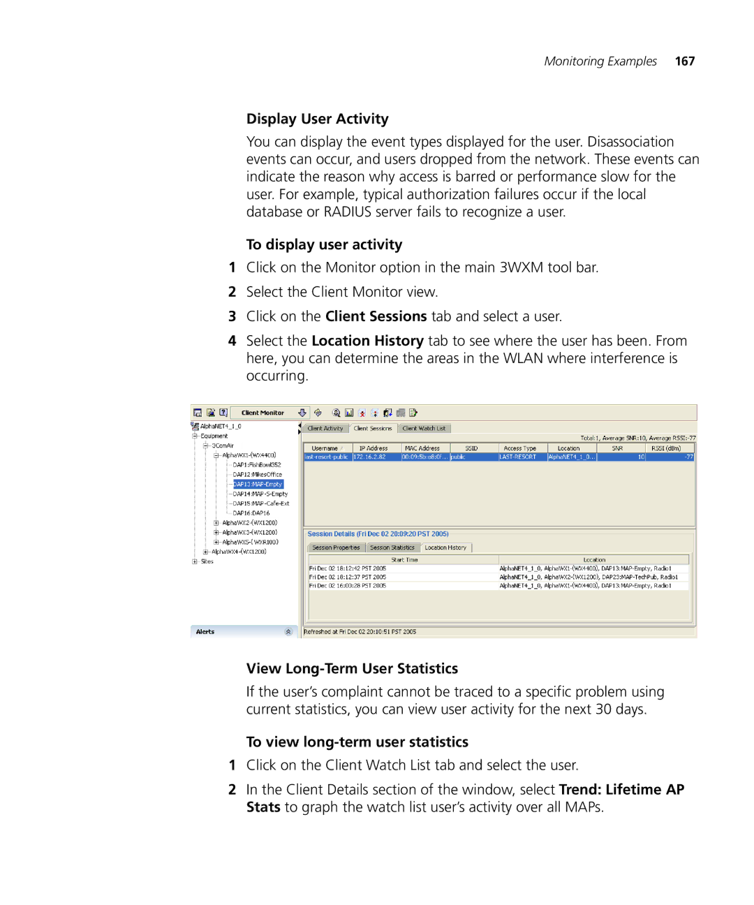 3Com WX2200 manual Display User Activity, To display user activity, View Long-Term User Statistics 