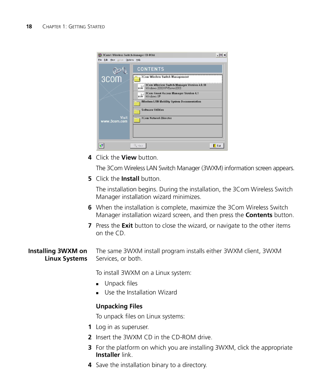 3Com WX2200 manual Linux Systems Services, or both, Unpacking Files 