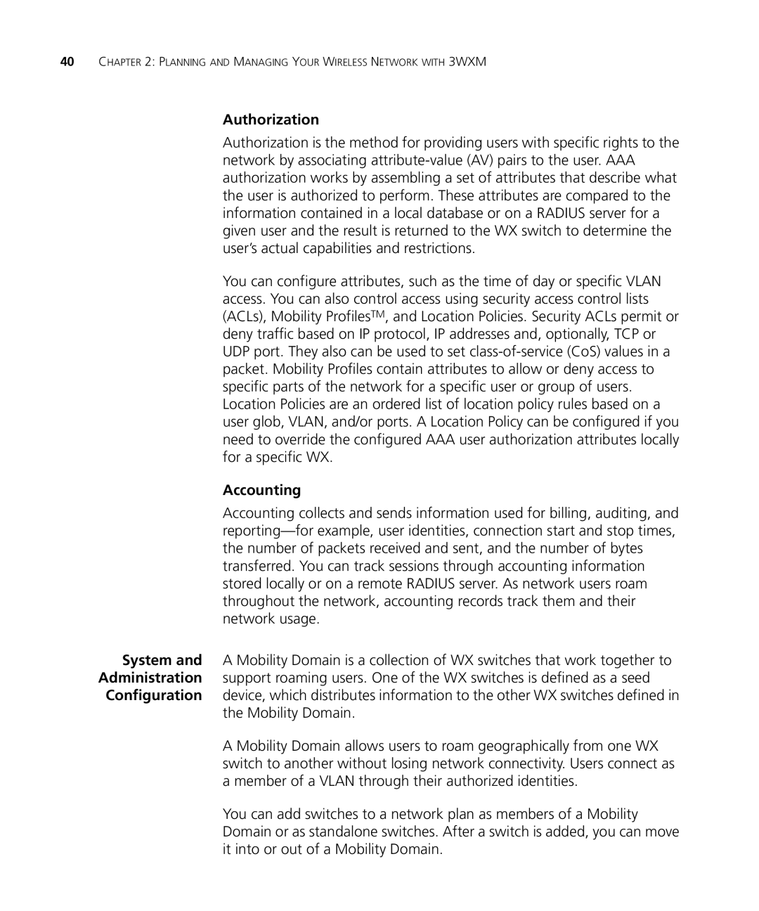 3Com WX2200 manual Authorization, Accounting 