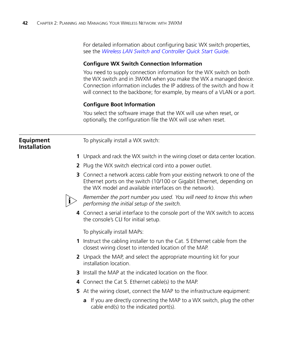 3Com WX2200 manual Equipment, Configure WX Switch Connection Information, Configure Boot Information 