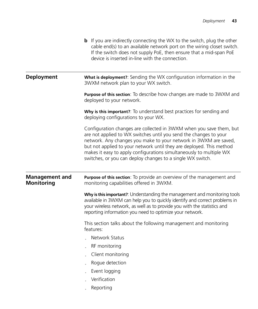 3Com WX2200 manual Deployment, Management, Monitoring 