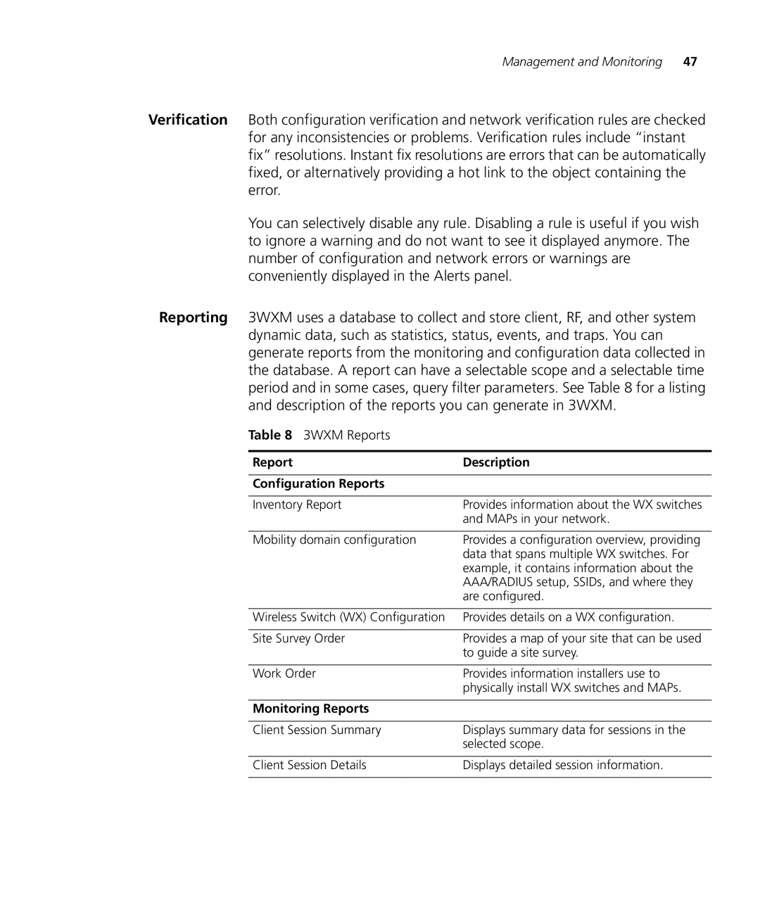 3Com WX2200 manual Report Description Configuration Reports 