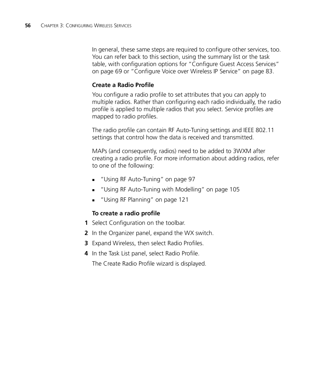 3Com WX2200 manual Create a Radio Profile, To create a radio profile 