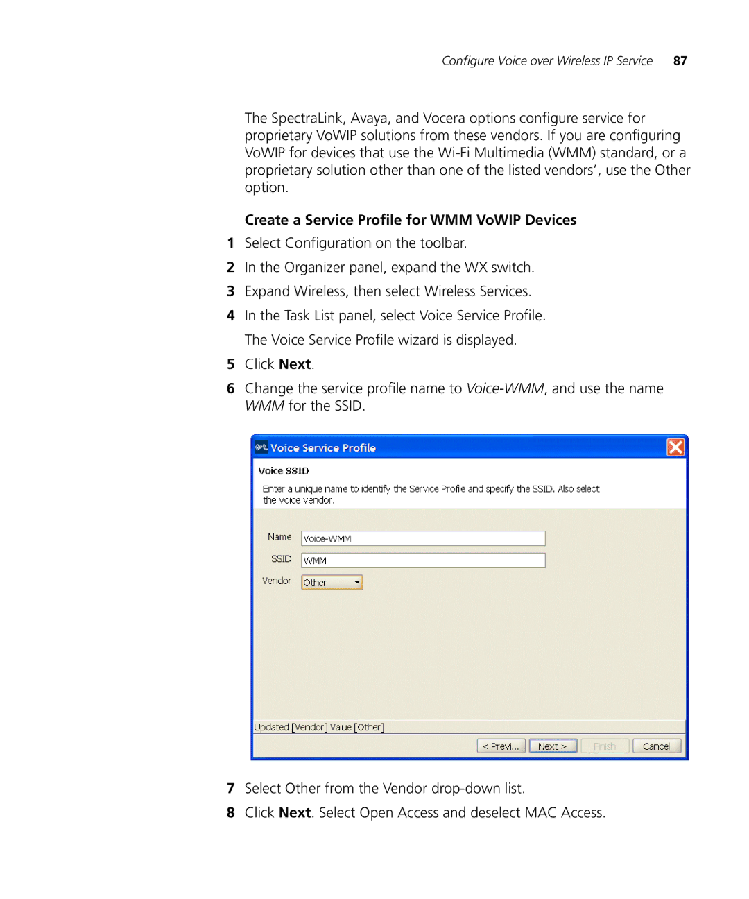 3Com WX2200 manual Create a Service Profile for WMM VoWIP Devices 