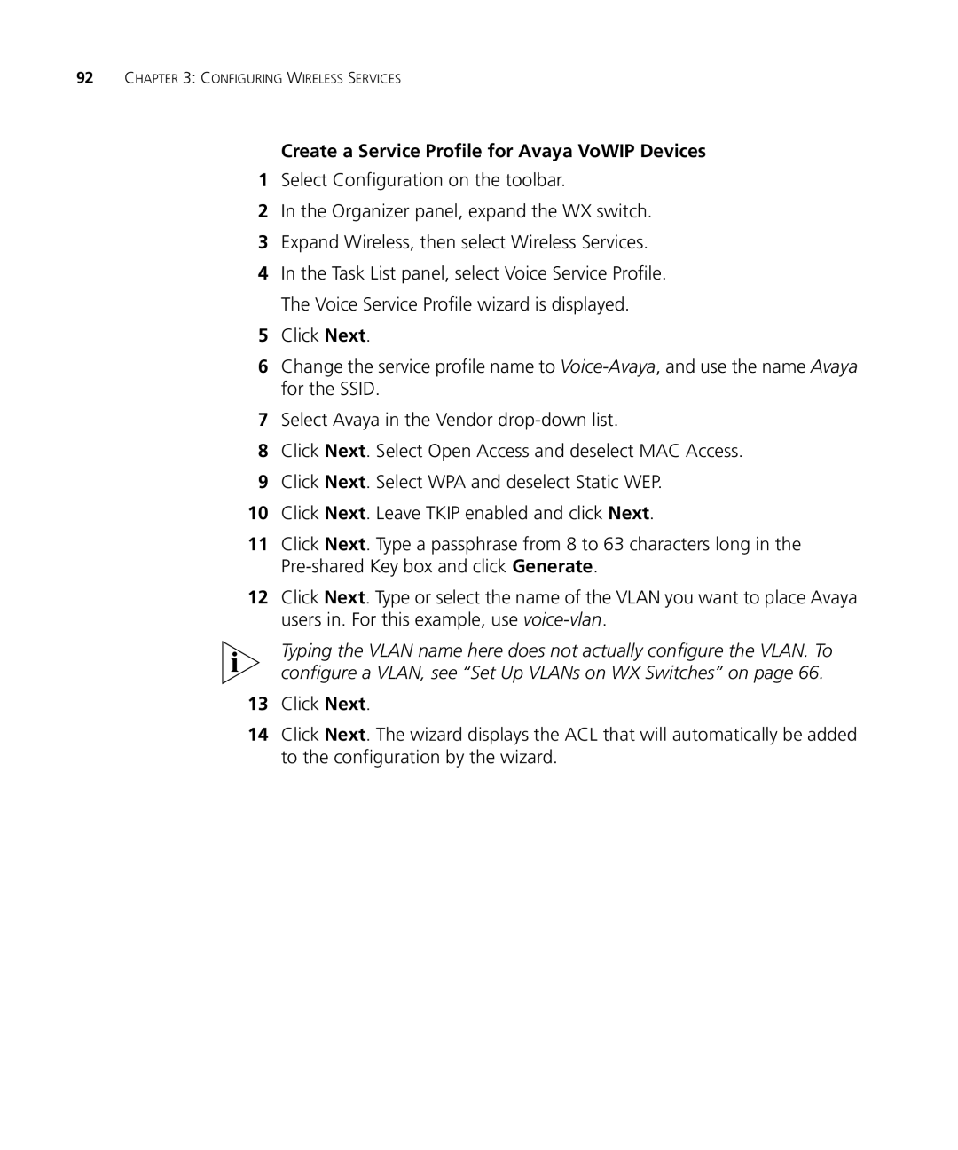 3Com WX2200 manual Create a Service Profile for Avaya VoWIP Devices 