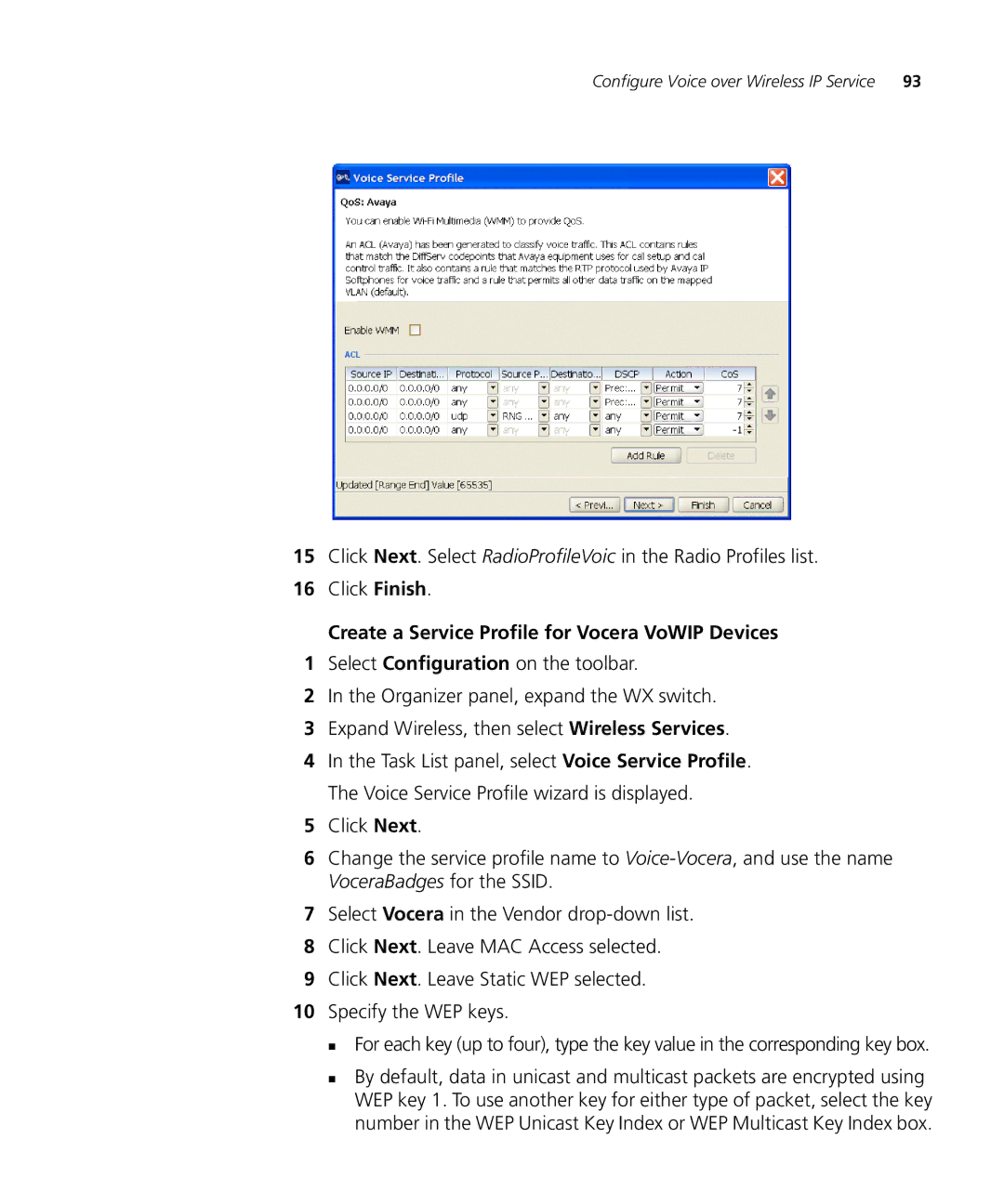 3Com WX2200 manual Create a Service Profile for Vocera VoWIP Devices 