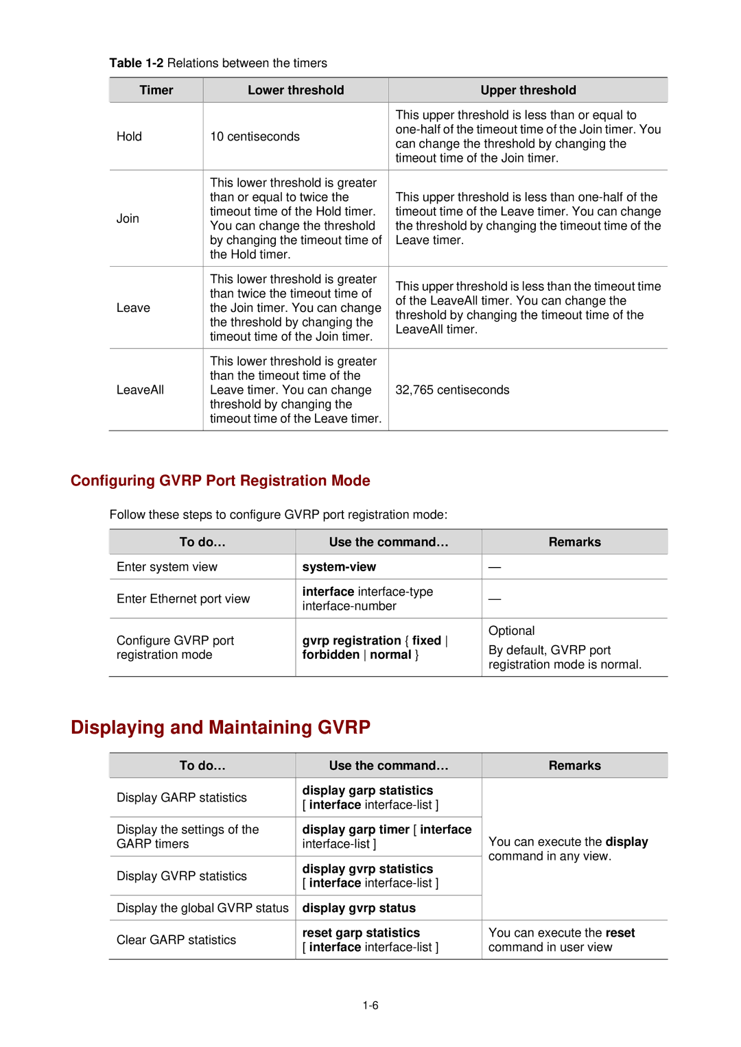 3Com WX3000 operation manual Displaying and Maintaining Gvrp, Configuring Gvrp Port Registration Mode 