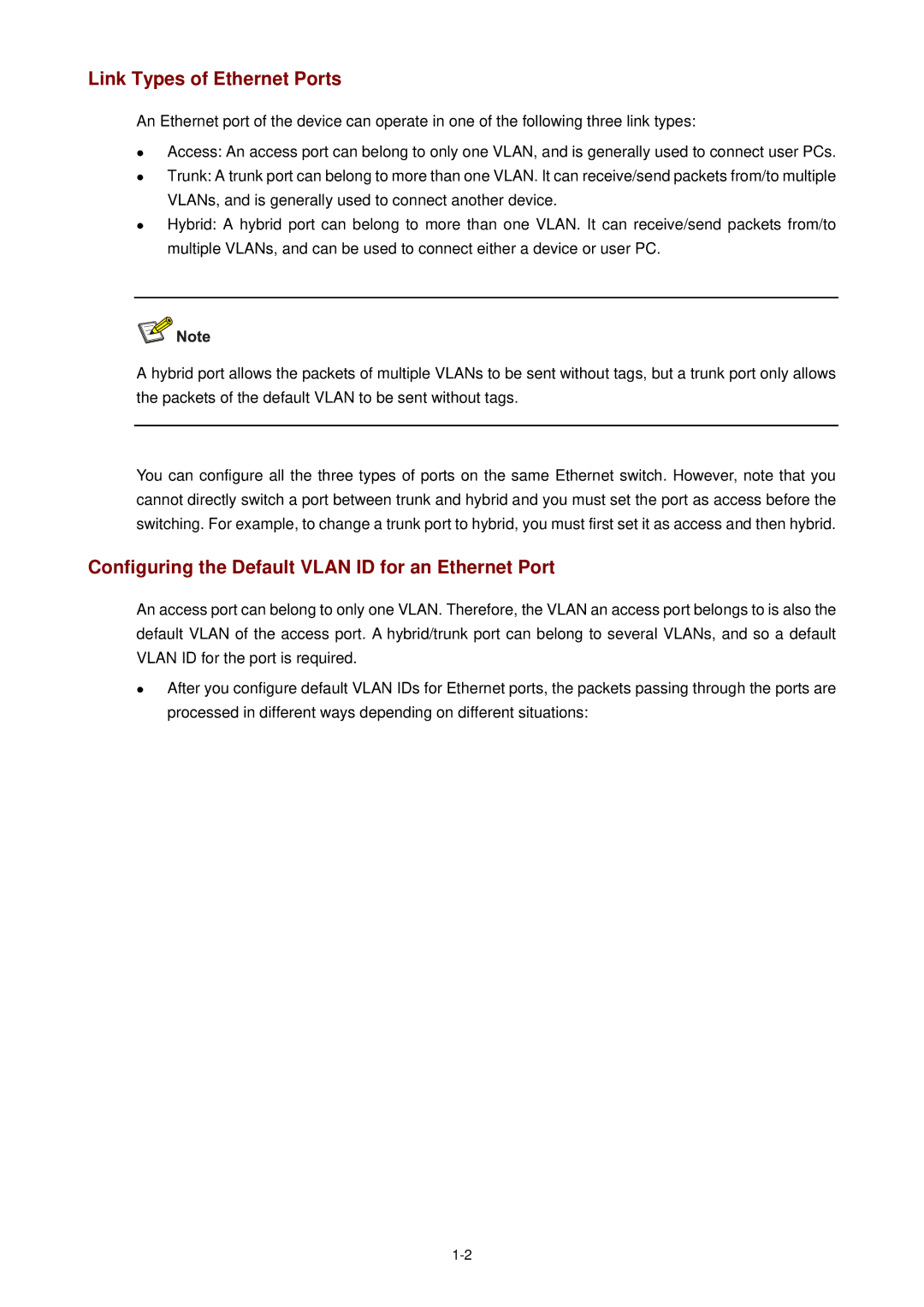 3Com WX3000 operation manual Link Types of Ethernet Ports, Configuring the Default Vlan ID for an Ethernet Port 