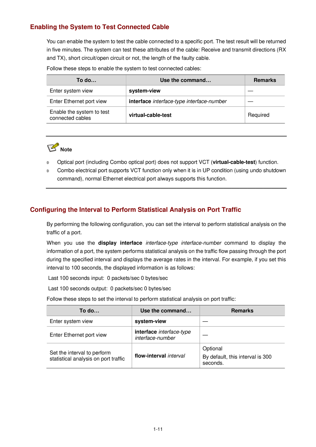 3Com WX3000 operation manual Enabling the System to Test Connected Cable, Virtual-cable-test, Flow-interval interval 