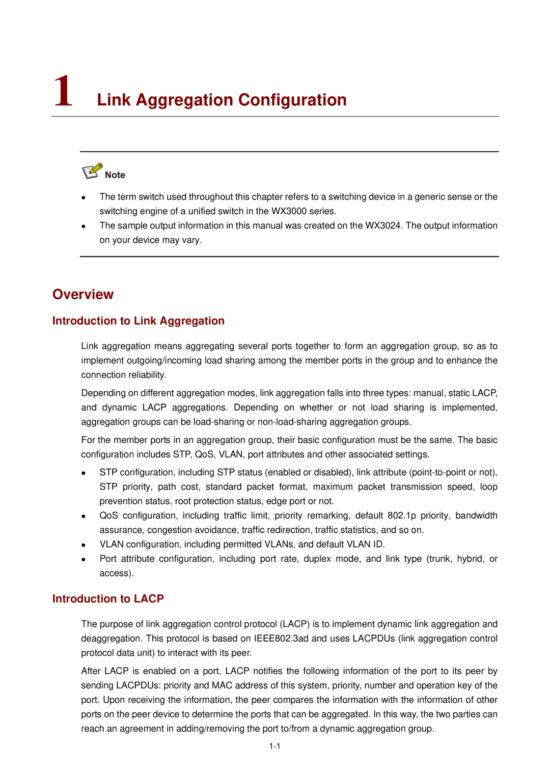 3Com WX3000 operation manual Link Aggregation Configuration, Introduction to Link Aggregation, Introduction to Lacp 