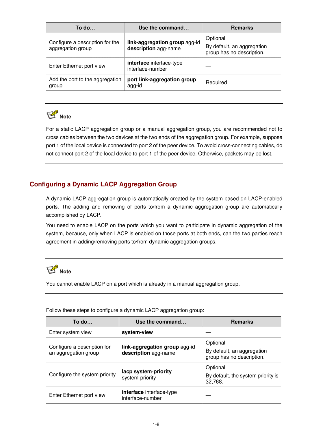 3Com WX3000 operation manual Configuring a Dynamic Lacp Aggregation Group, Lacp system -priority, System-priority 