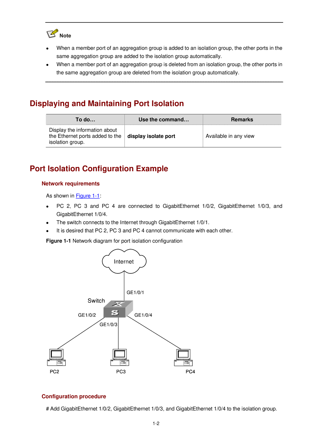 3Com WX3000 operation manual Displaying and Maintaining Port Isolation, Port Isolation Configuration Example 