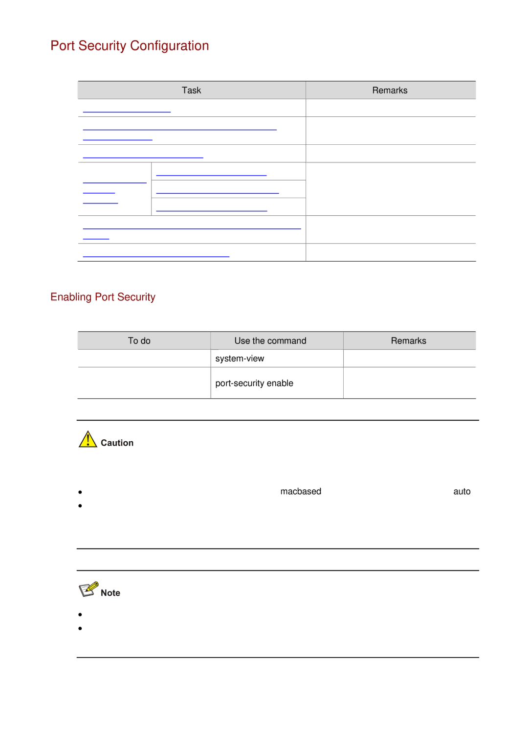 3Com WX3000 Port Security Configuration, Enabling Port Security, Complete the following tasks to configure port security 