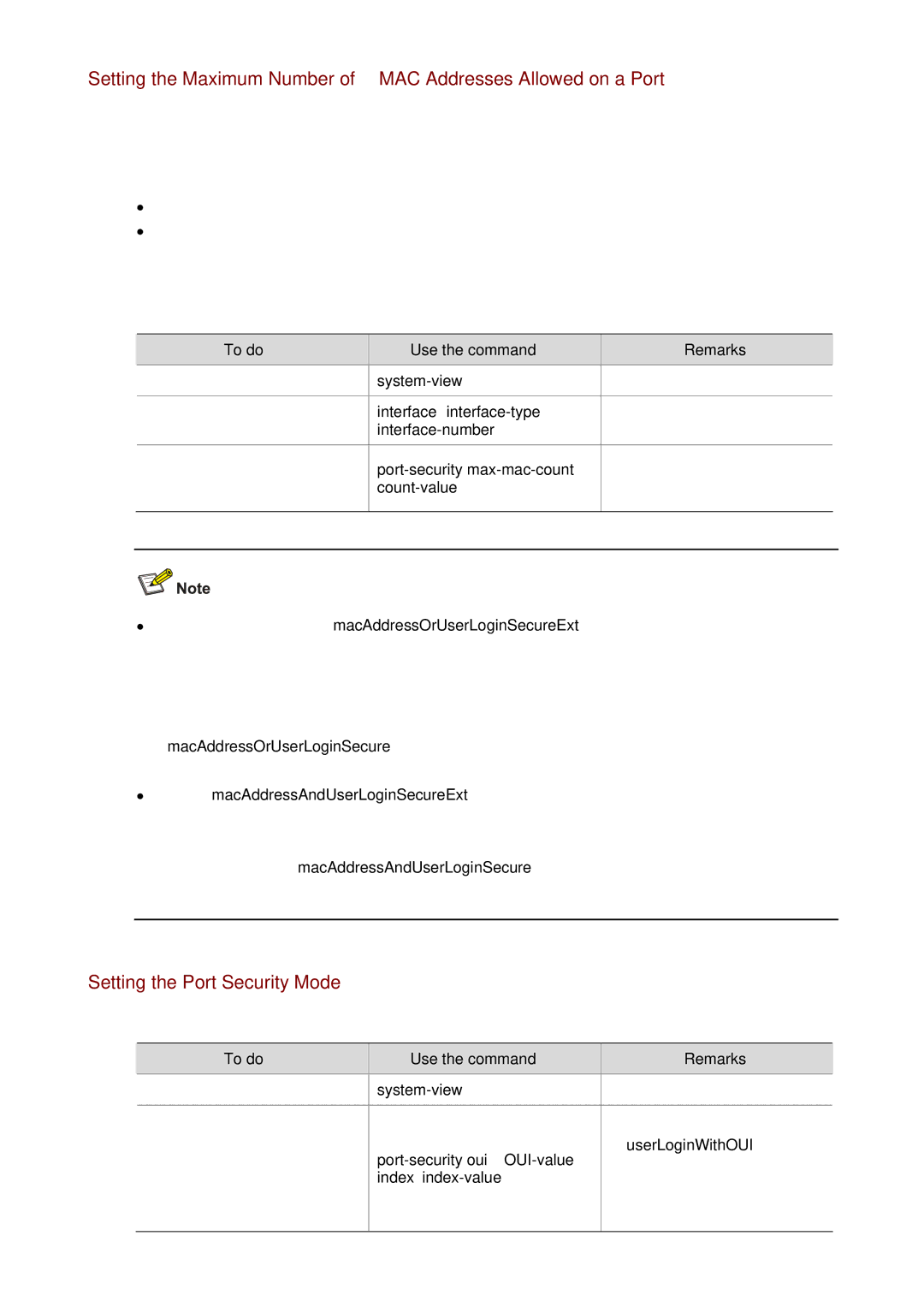 3Com WX3000 operation manual Setting the Port Security Mode, Port-security max-mac-count, Count-value, Index index-value 