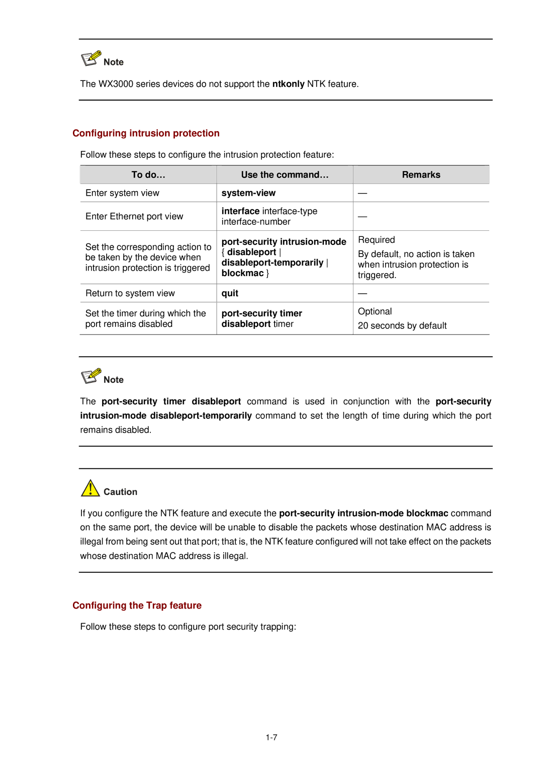 3Com WX3000 operation manual Configuring intrusion protection, Configuring the Trap feature 