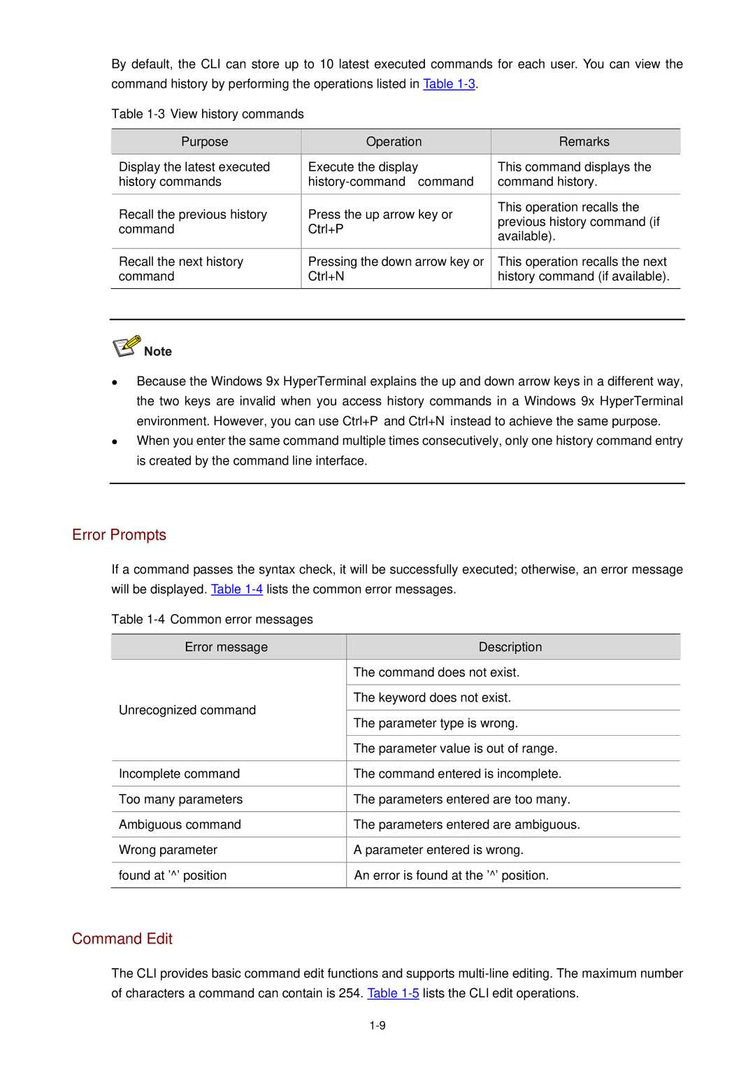 3Com WX3000 operation manual Error Prompts, Command Edit 