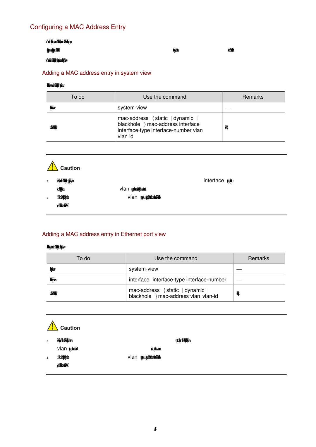 3Com WX3000 Configuring a MAC Address Entry, Adding a MAC address entry in system view, Blackhole mac address interface 