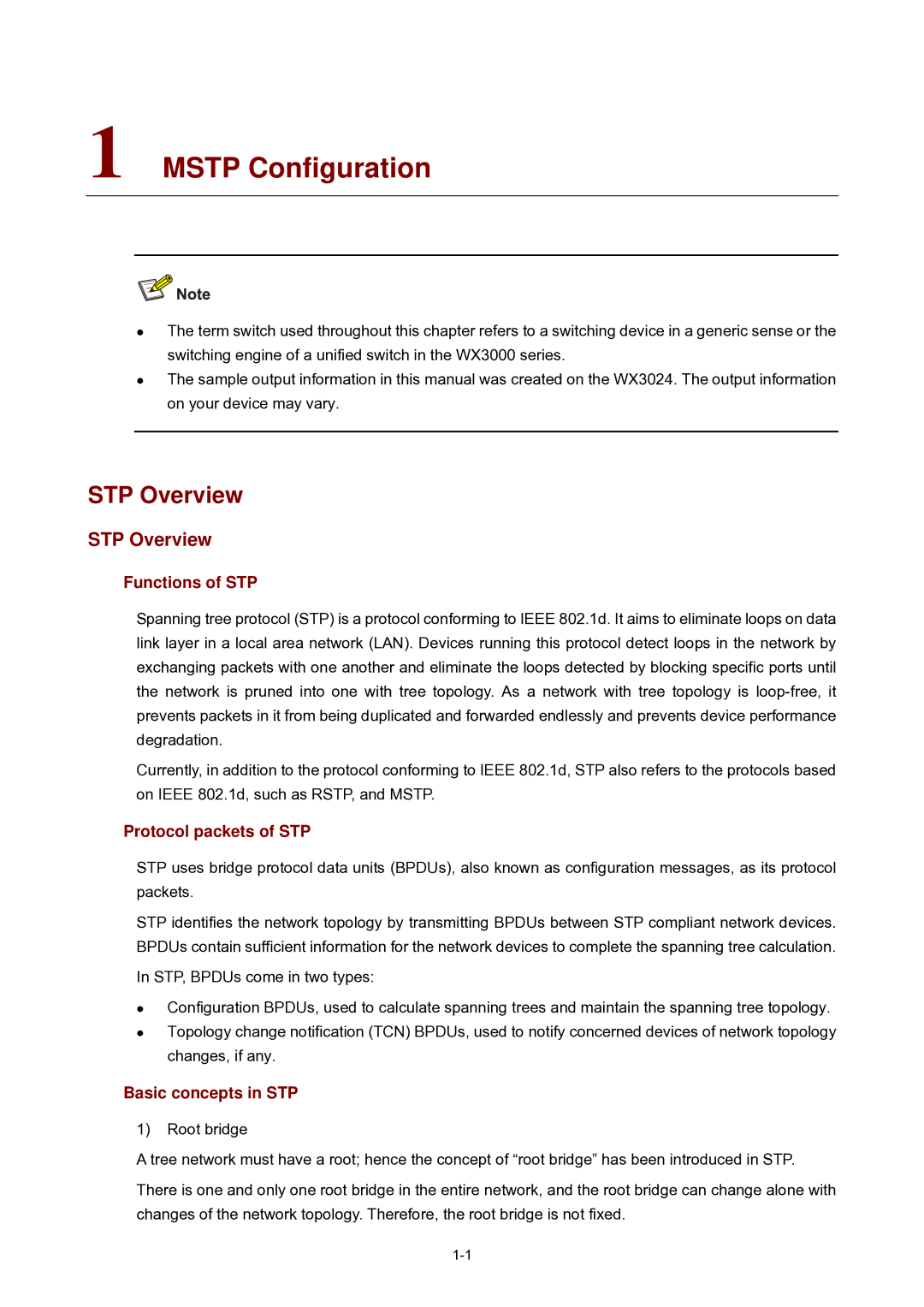 3Com WX3000 operation manual Mstp Configuration, STP Overview 