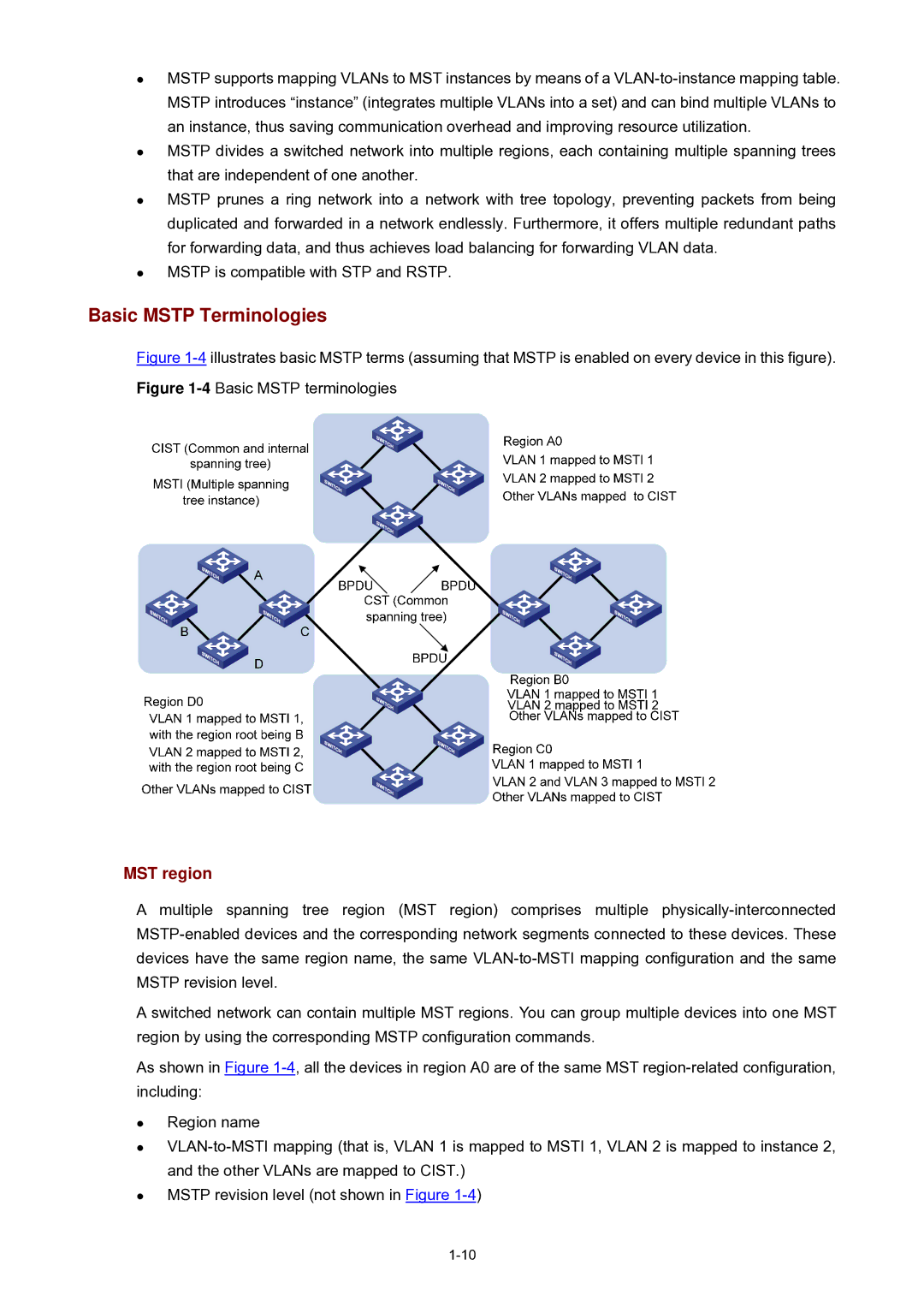 3Com WX3000 operation manual Basic Mstp Terminologies, MST region 