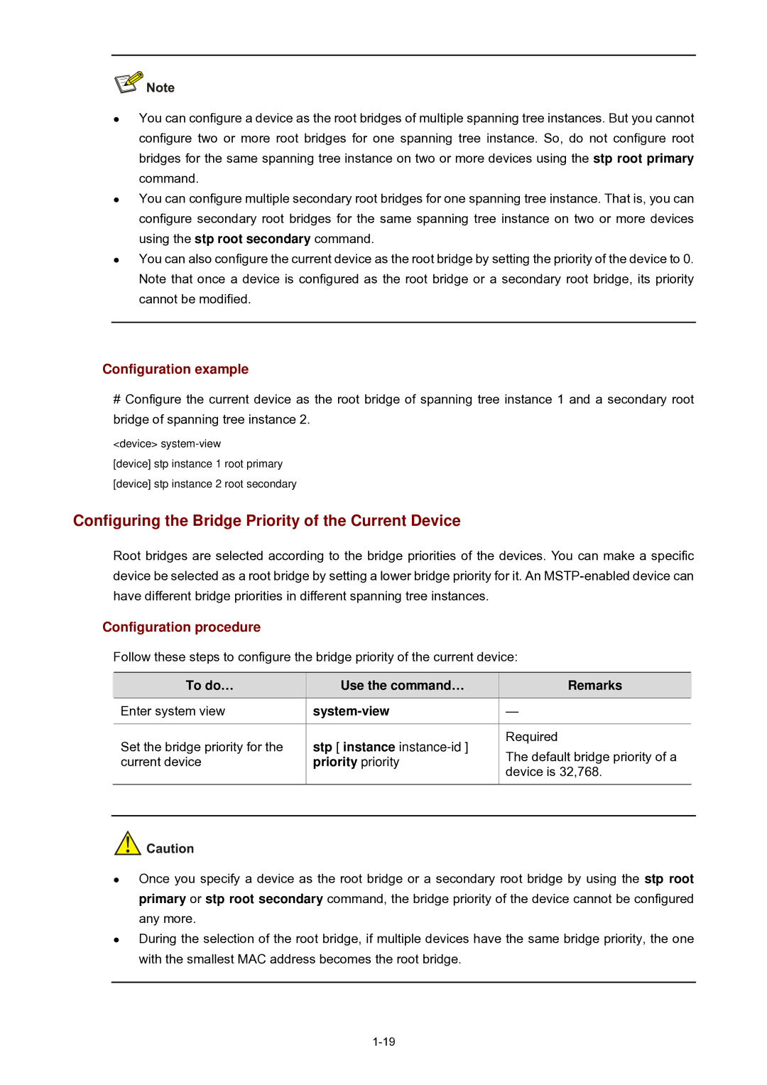 3Com WX3000 Configuring the Bridge Priority of the Current Device, Set the bridge priority for, Stp instance instance-id 