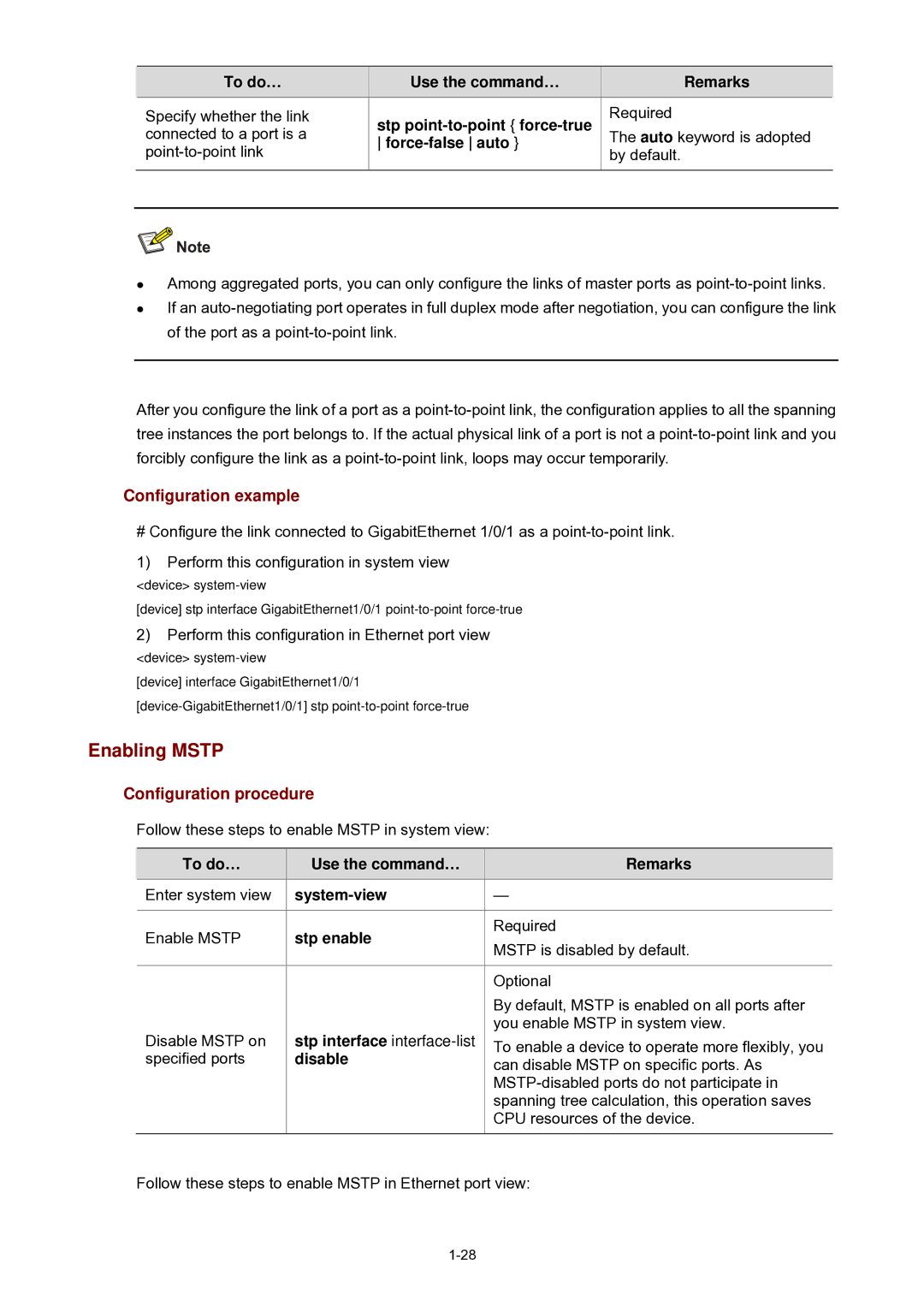 3Com WX3000 operation manual Enabling Mstp, Stp point-to-point force-true, Stp enable, Disable 