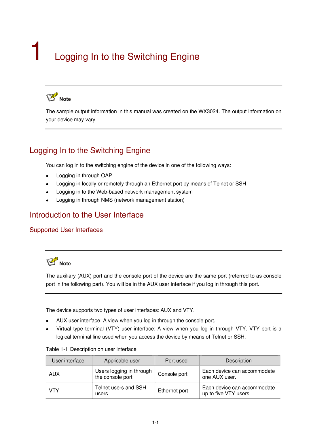 3Com WX3000 Logging In to the Switching Engine, Introduction to the User Interface, Supported User Interfaces 