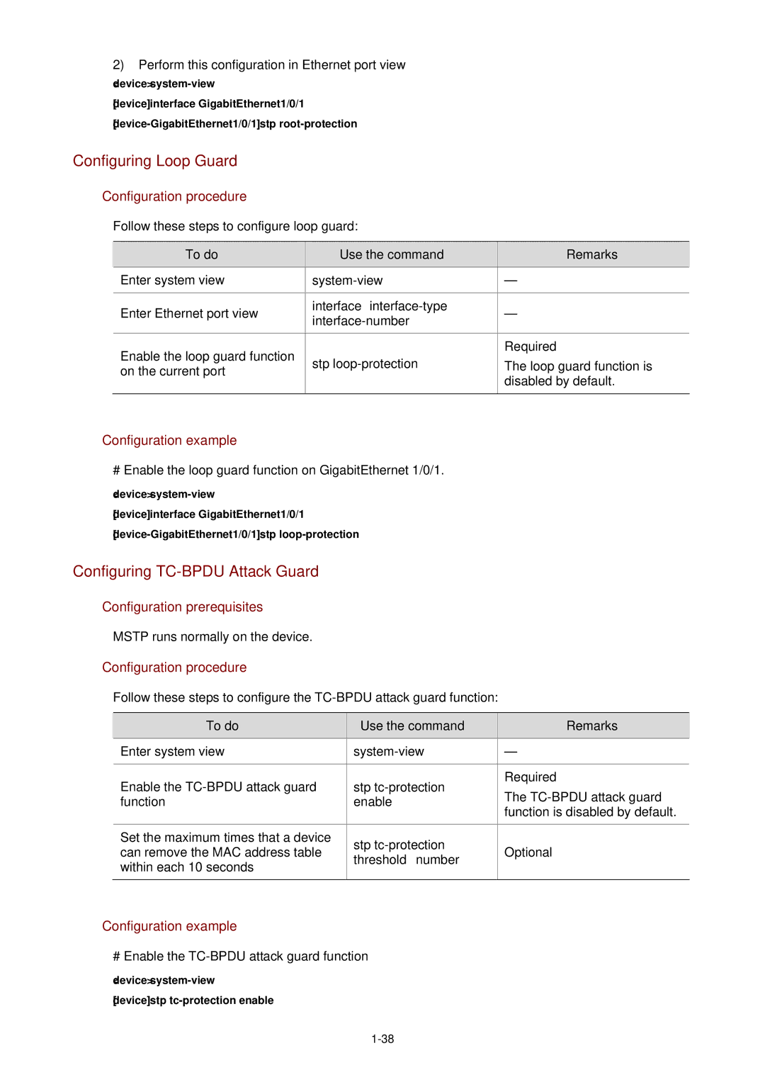 3Com WX3000 Configuring Loop Guard, Configuring TC-BPDU Attack Guard, Stp loop-protection, Stp tc-protection 