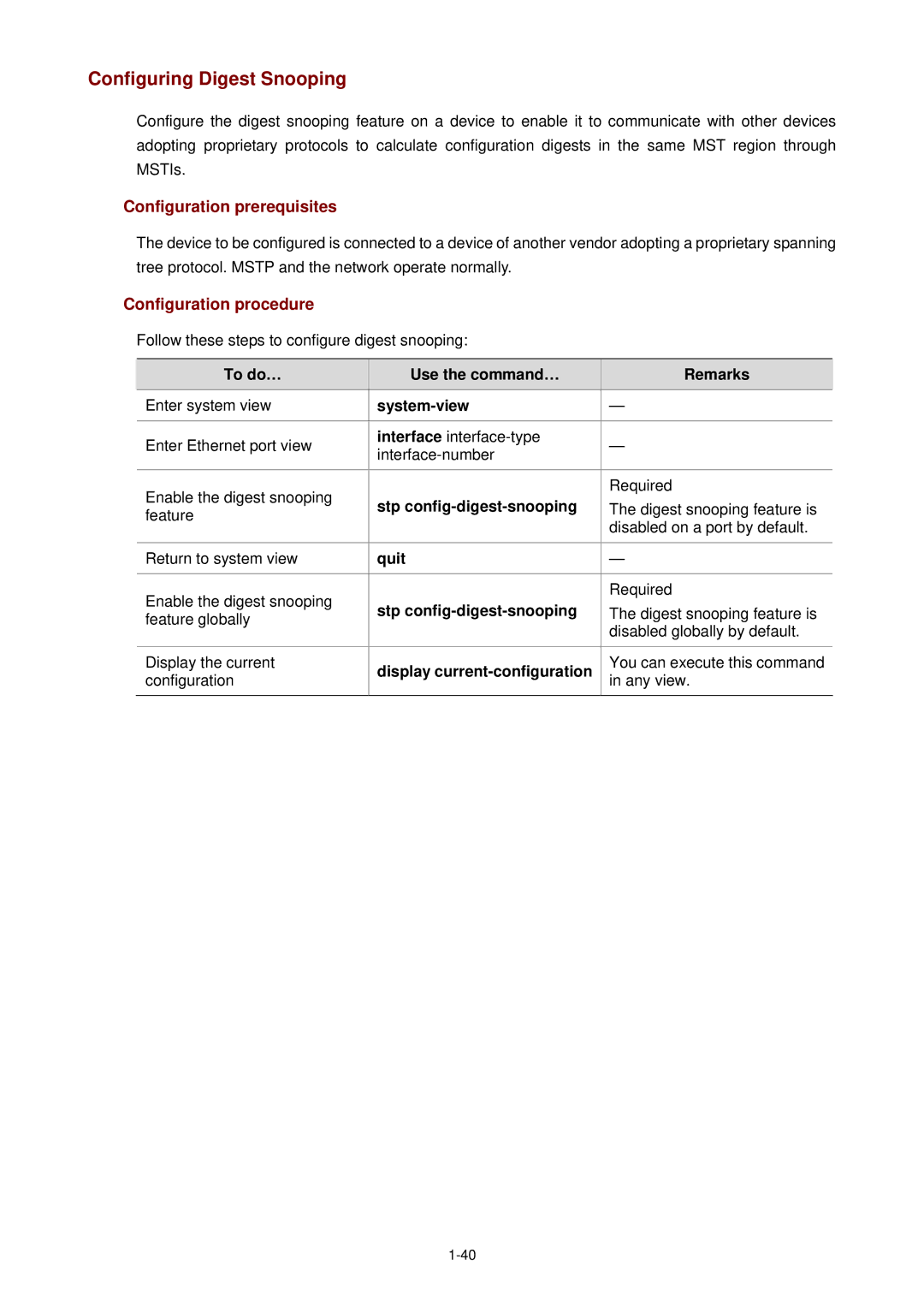 3Com WX3000 operation manual Configuring Digest Snooping, Stp config-digest-snooping 