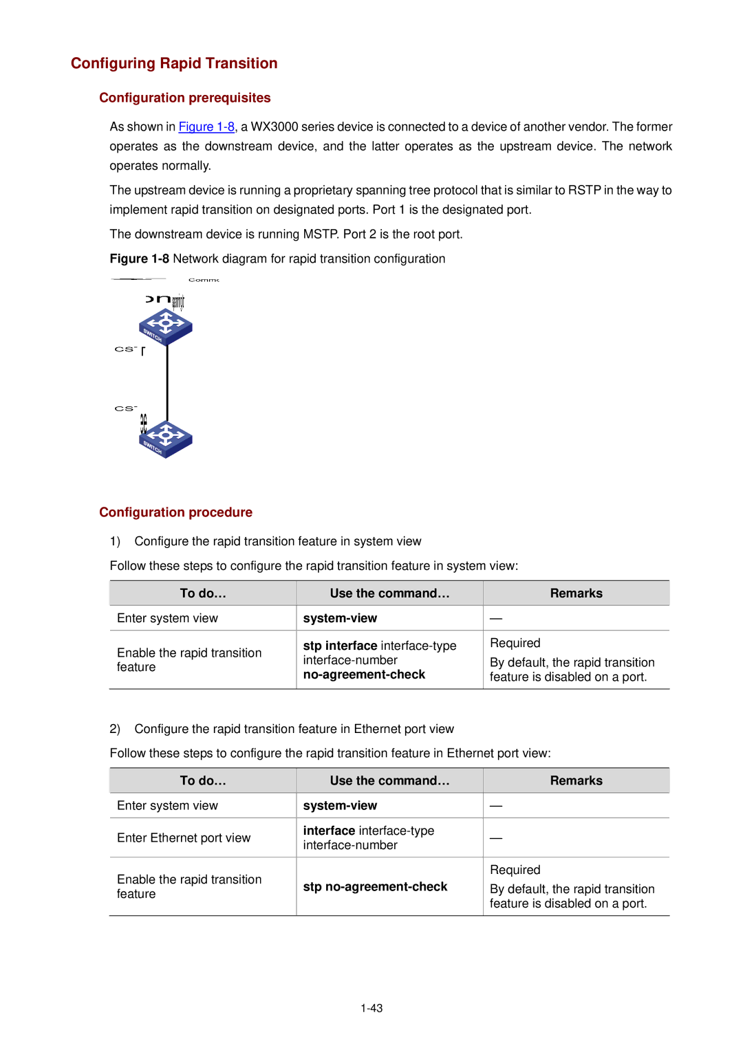 3Com WX3000 operation manual Configuring Rapid Transition, No-agreement-check, Stp no-agreement-check 