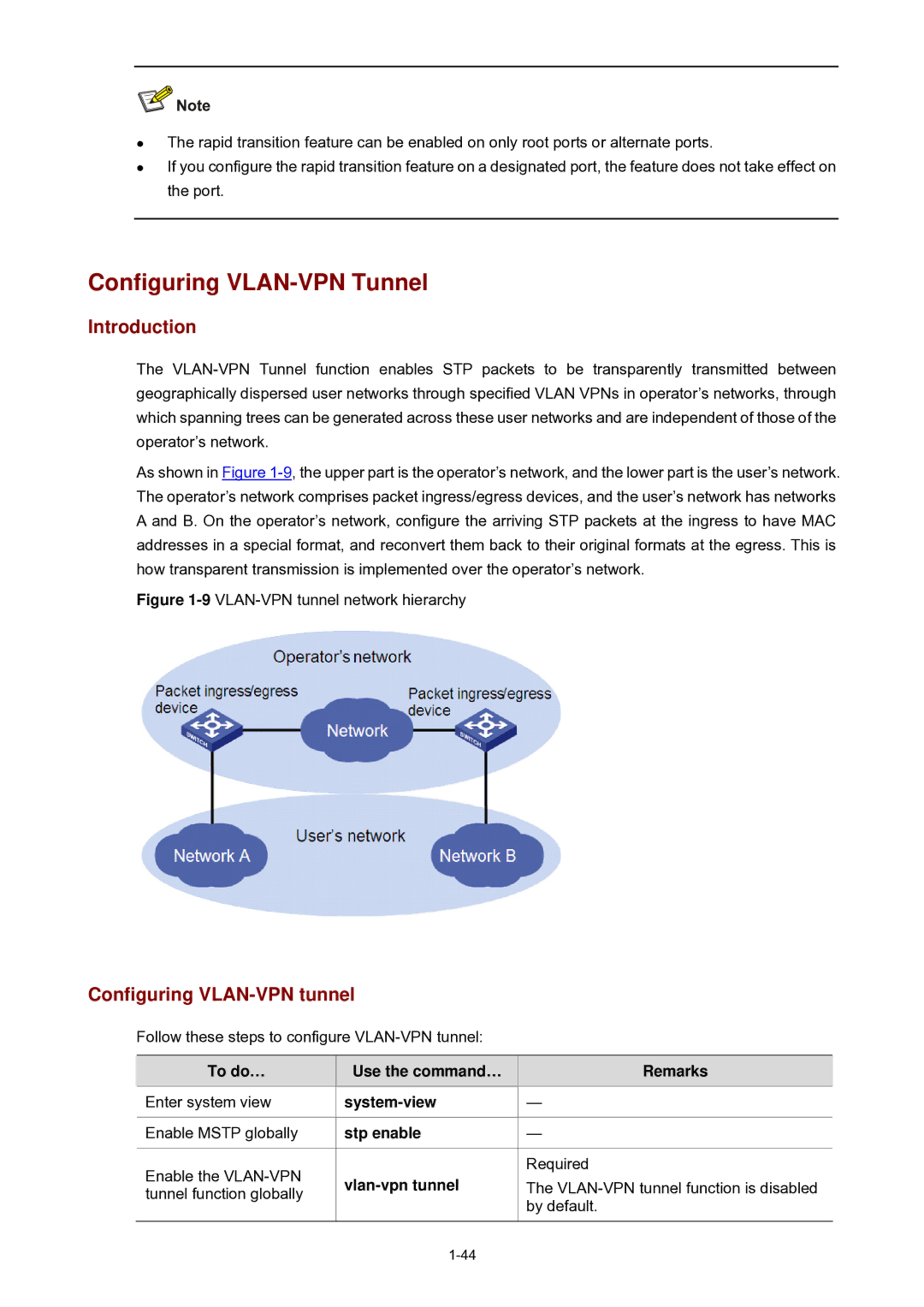 3Com WX3000 operation manual Configuring VLAN-VPN Tunnel, Configuring VLAN-VPN tunnel, Vlan-vpn tunnel 