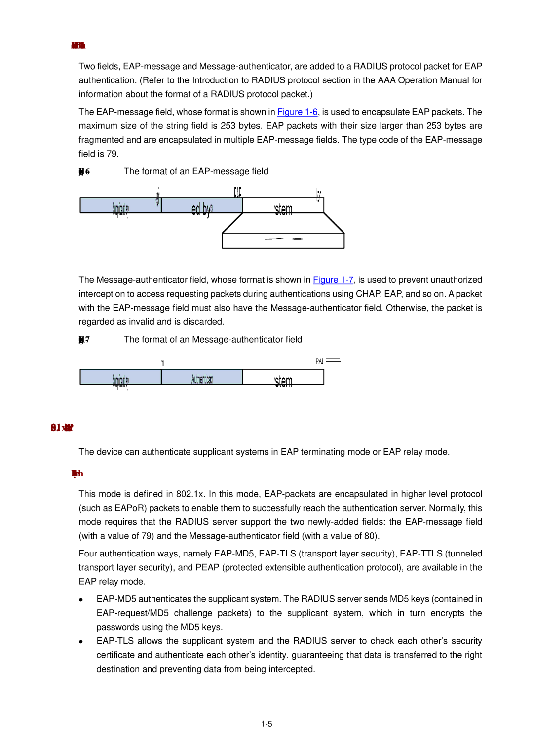 3Com WX3000 operation manual 802.1x Authentication Procedure, Fields added for EAP authentication, EAP relay mode 