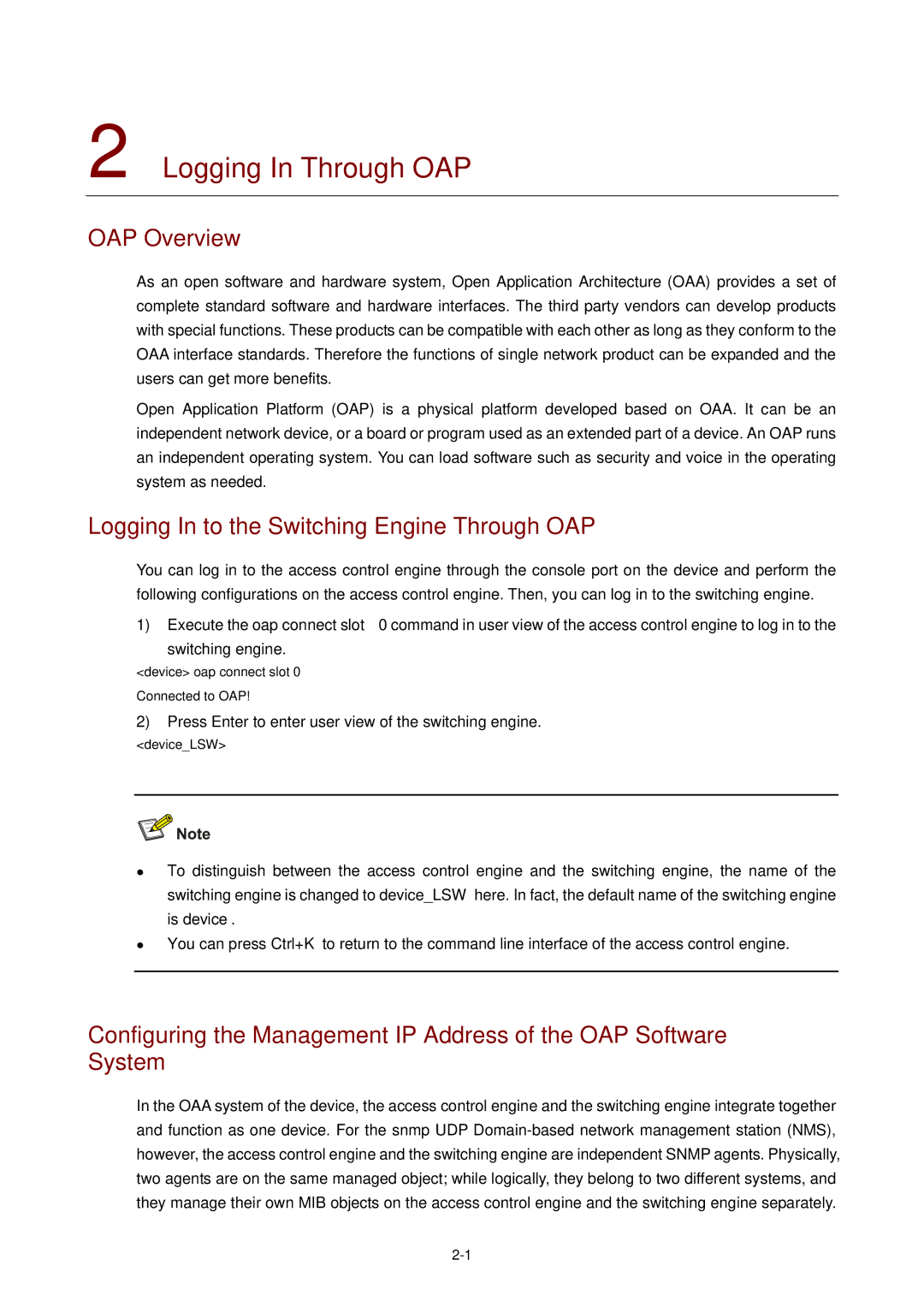 3Com WX3000 operation manual Logging In Through OAP, OAP Overview, Logging In to the Switching Engine Through OAP 