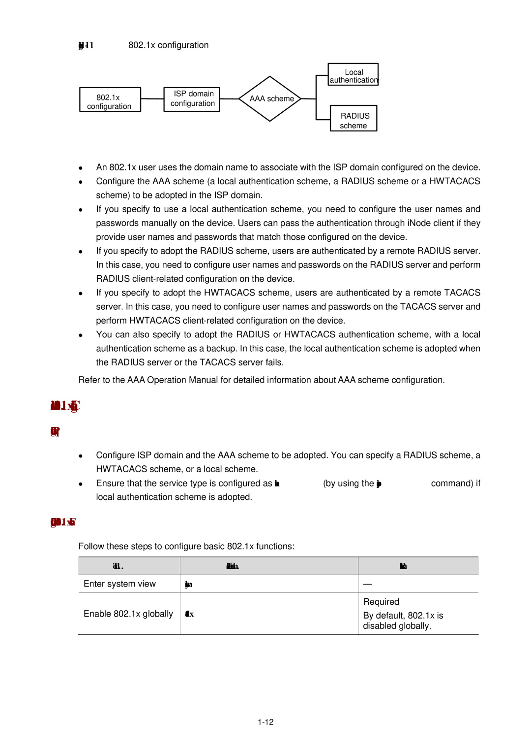 3Com WX3000 operation manual Basic 802.1x Configuration, Configuring Basic 802.1x Functions, Dot1x 