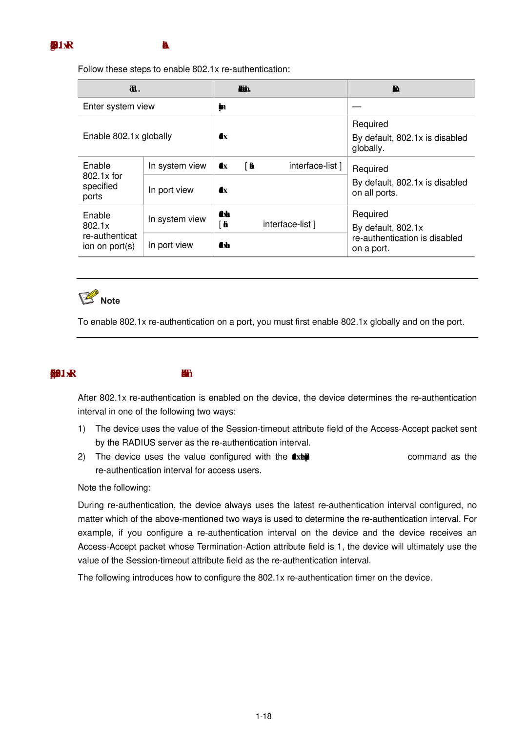 3Com WX3000 Configuring 802.1x Re-Authentication, Configuring the 802.1x Re-Authentication Timer, Dot1x re-authenticate 