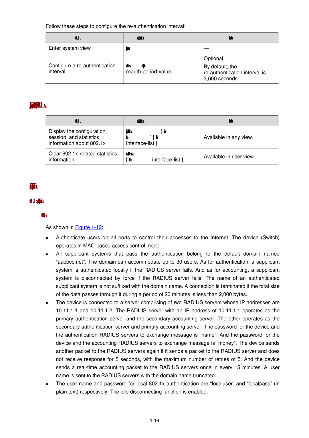 3Com WX3000 operation manual Displaying and Maintaining, 802.1x Configuration Example 