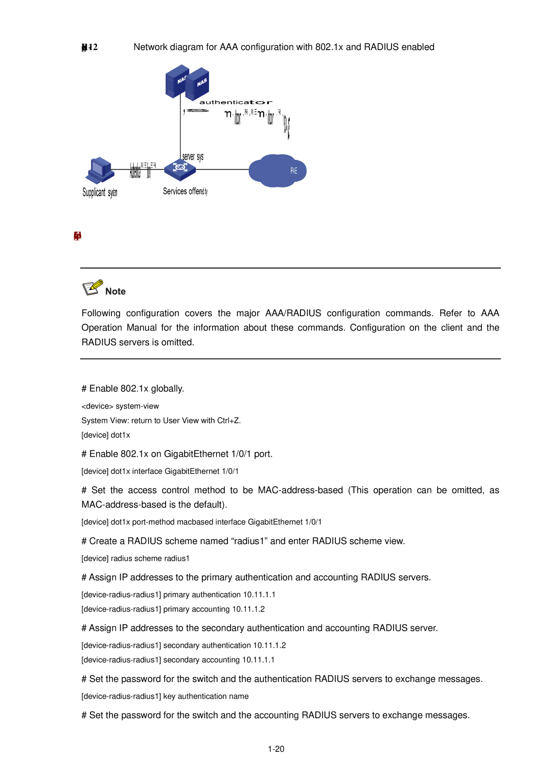 3Com WX3000 operation manual # Enable 802.1x globally, # Enable 802.1x on GigabitEthernet 1/0/1 port 