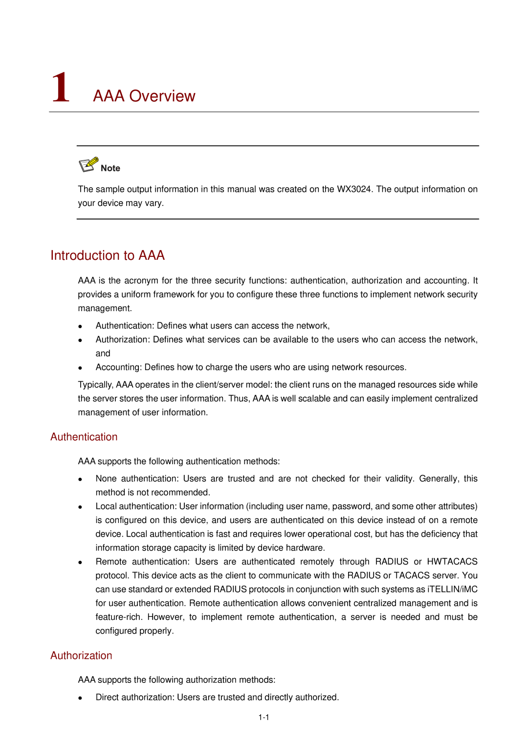 3Com WX3000 operation manual AAA Overview, Introduction to AAA, Authentication, Authorization 