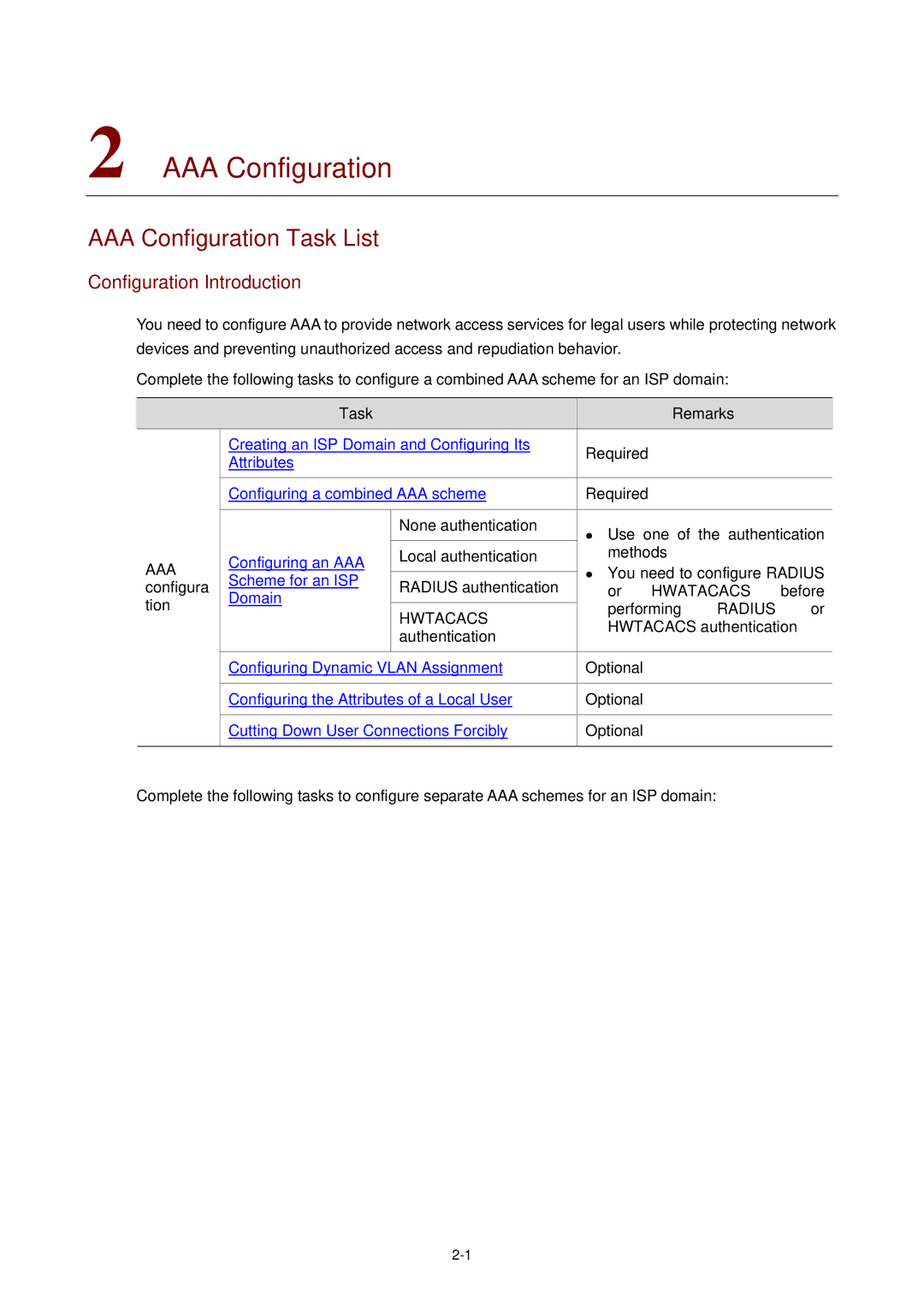 3Com WX3000 operation manual AAA Configuration Task List, Configuration Introduction 