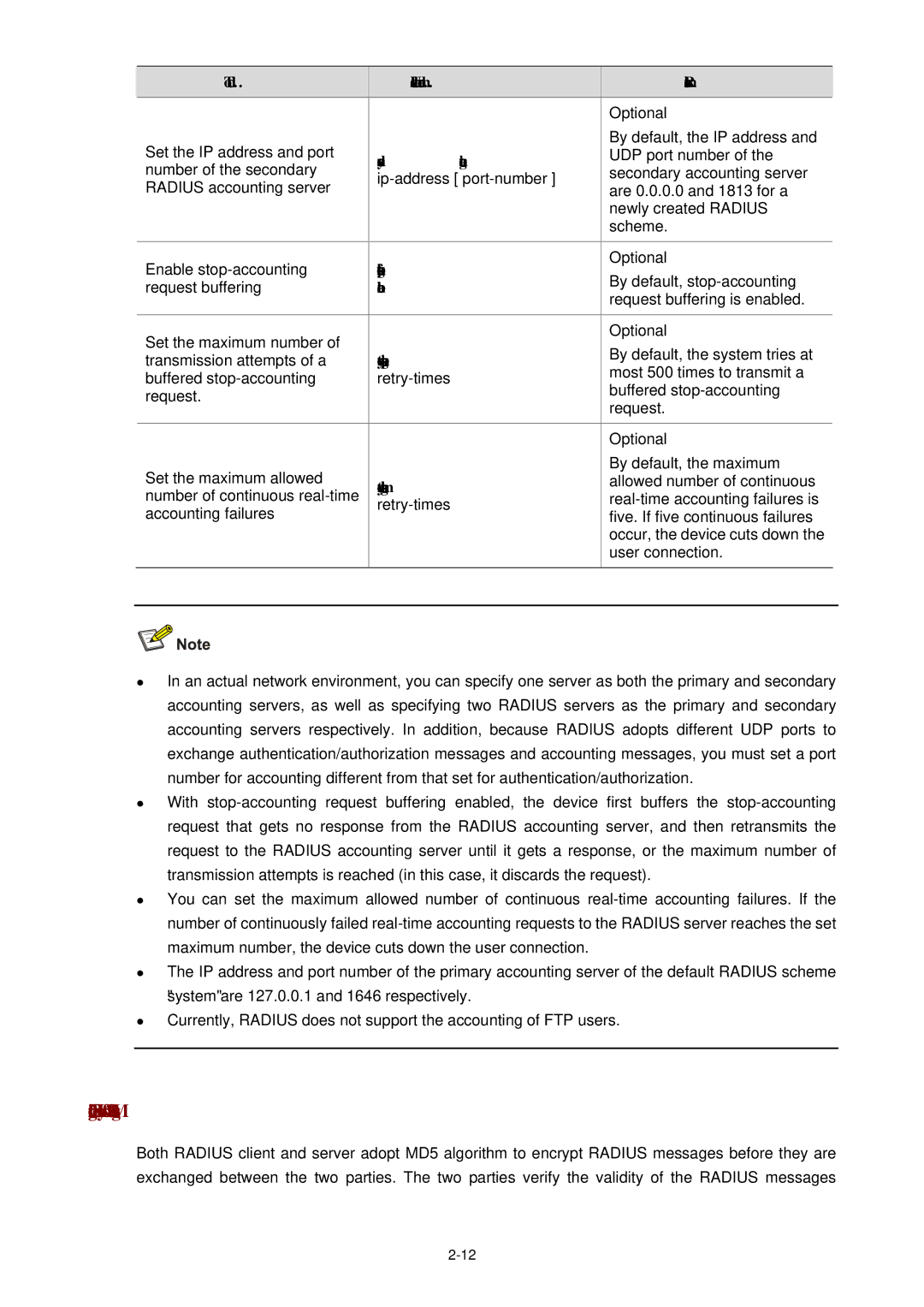 3Com WX3000 operation manual Configuring Shared Keys for Radius Messages, Secondary accounting, Stop-accounting-buffer 