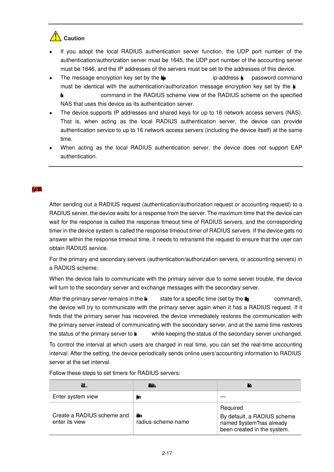 3Com WX3000 operation manual Configuring Timers for Radius Servers 