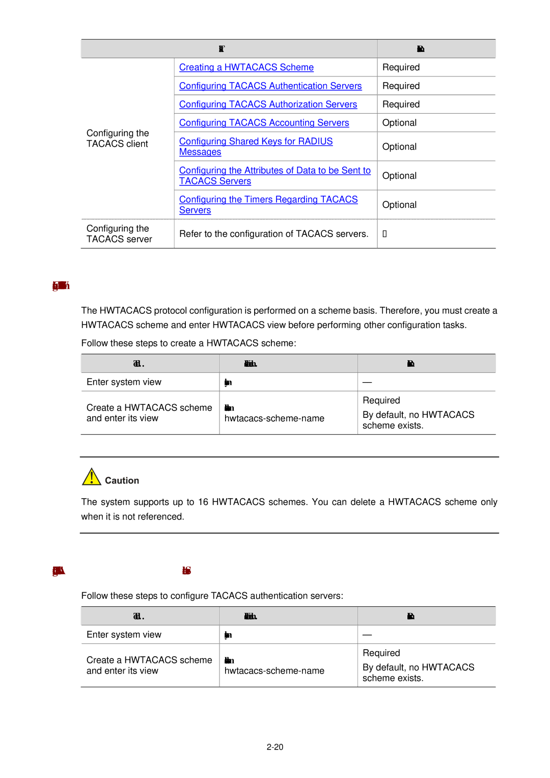 3Com WX3000 operation manual Creating a Hwtacacs Scheme, Configuring Tacacs Authentication Servers, Hwtacacs scheme 