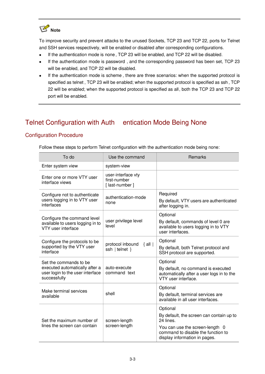 3Com WX3000 operation manual Telnet Configuration with Authentication Mode Being None, Configuration Procedure 