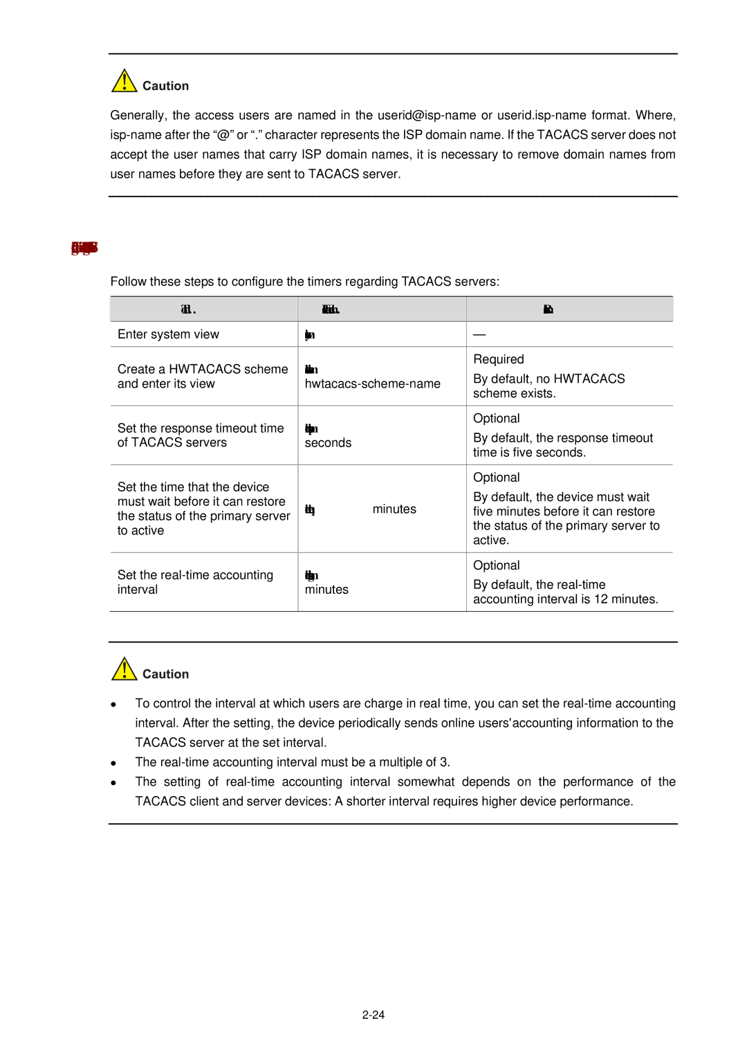 3Com WX3000 operation manual Configuring the Timers Regarding Tacacs Servers, Scheme exists Set the response timeout time 