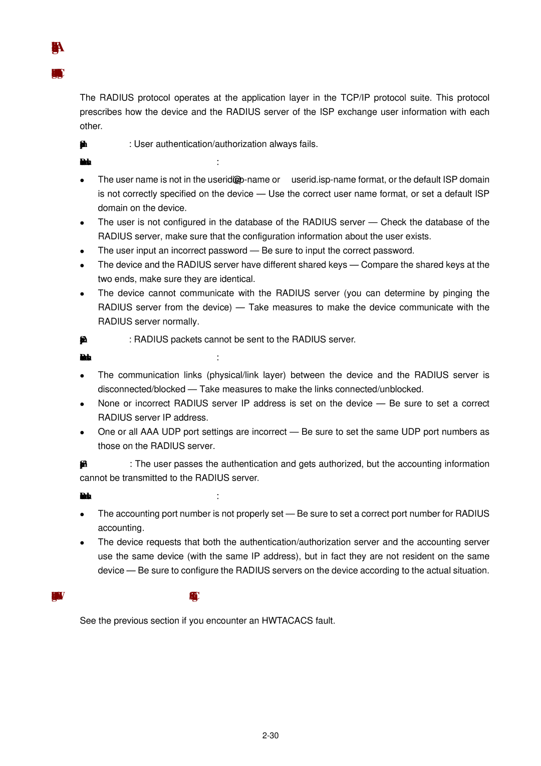 3Com WX3000 Troubleshooting AAA, Troubleshooting Radius Configuration, Troubleshooting Hwtacacs Configuration 