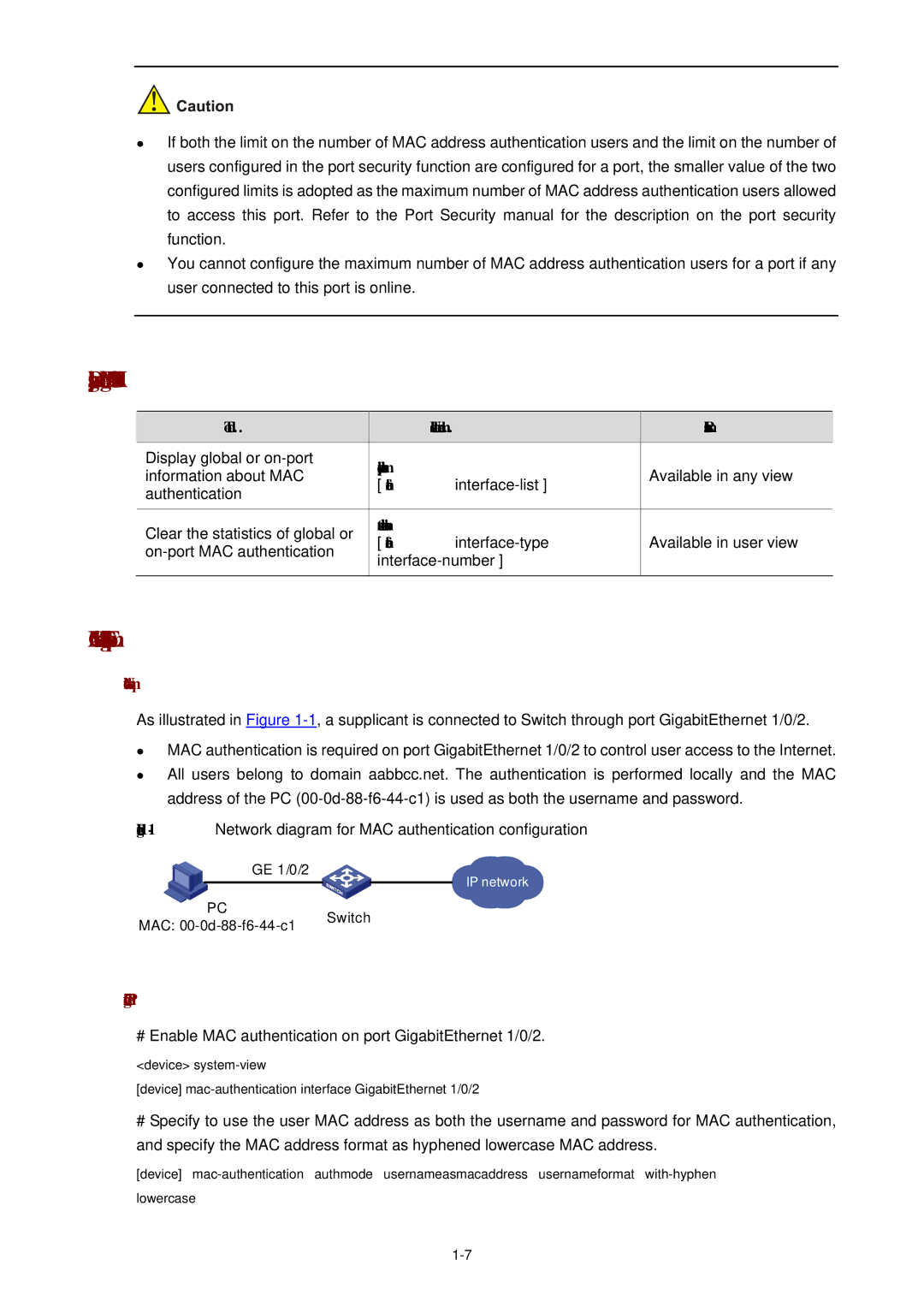 3Com WX3000 operation manual Displaying and Maintaining MAC Authentication, MAC Authentication Configuration Example 