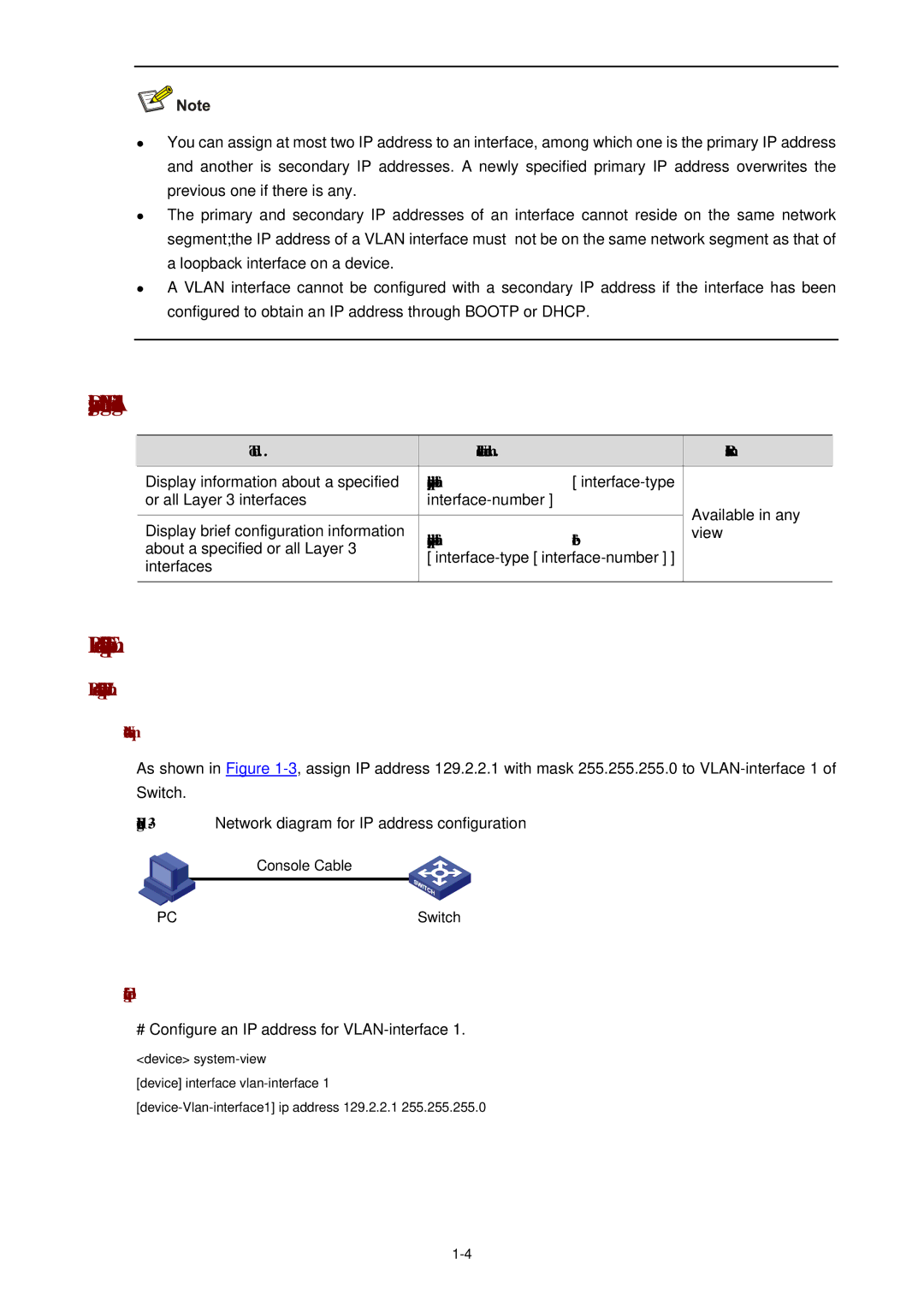 3Com WX3000 Displaying and Maintaining IP Addressing, IP Address Configuration Examples, Network requirement 