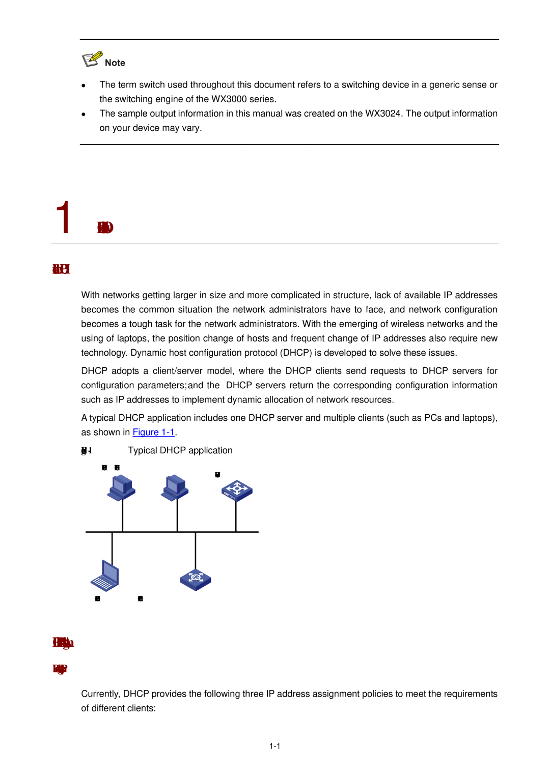 3Com WX3000 operation manual Dhcp Overview, Introduction to Dhcp, Dhcp IP Address Assignment, IP Address Assignment Policy 